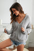 Zipper V-Neck Dropped Sleeve Hooded Solid Sweater